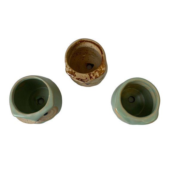 Pottery Owl Planter Mini Succulent Pots with Water Drain Hole- Set of 3 owls - Picture 2 of 12